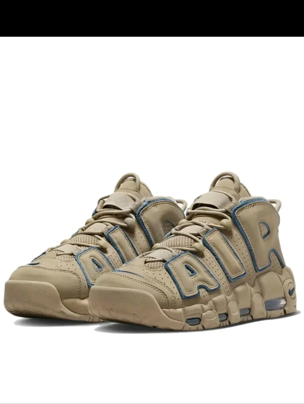 Nike Air More Uptempo Basketball Sneakers Tan & Blue Suede Mens Size 9.5